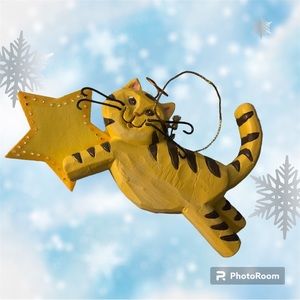 Carved Wooden Cat 🐱 Ornament